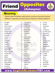 Opposite Of Friend, Antonyms of Friend, Meaning and examples in english pdf