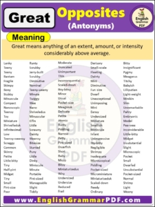 Opposite Of Great, Antonyms of Great, Meaning and Examples in english pdf