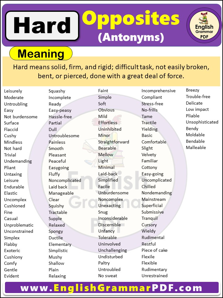Opposite Of Hard, Antonyms of Hard, Meaning and Examples in english pdf