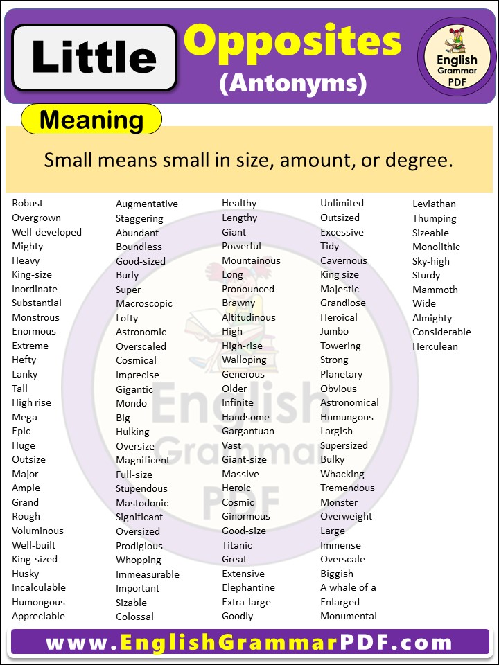 Opposite Of Little, Antonyms of Little, Meaning and Examples in english pdf