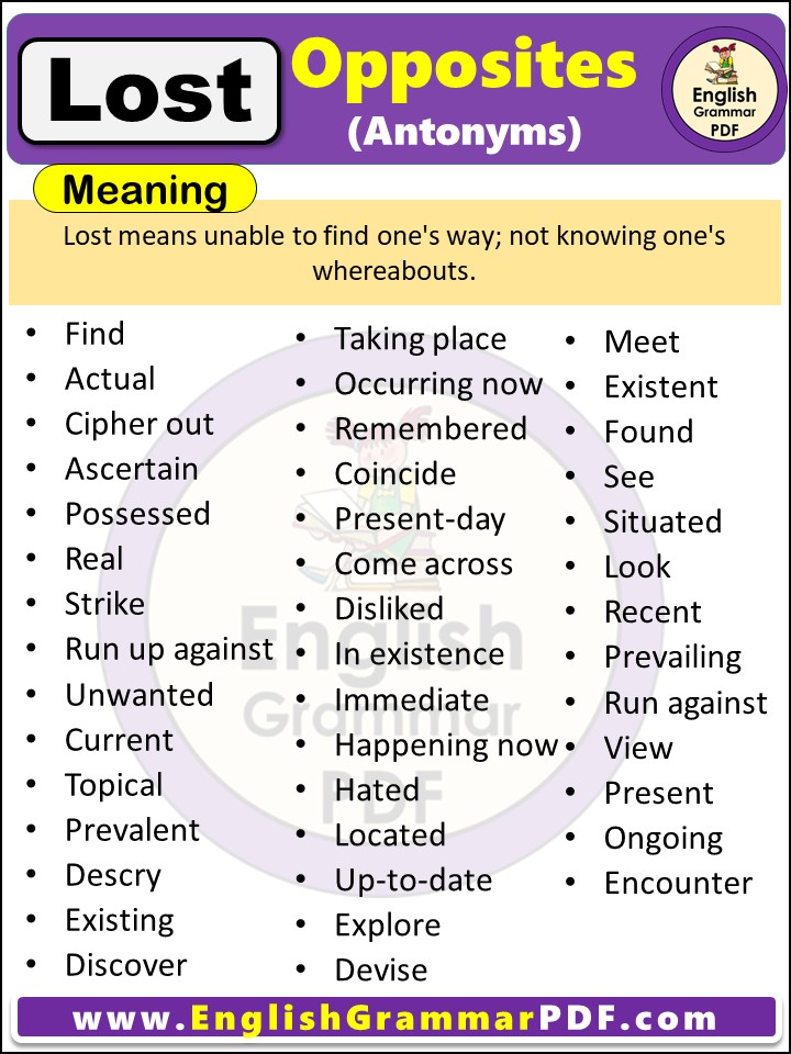 Opposite Of Lost, Antonyms of Lost, Meaning and Examples in english pdf