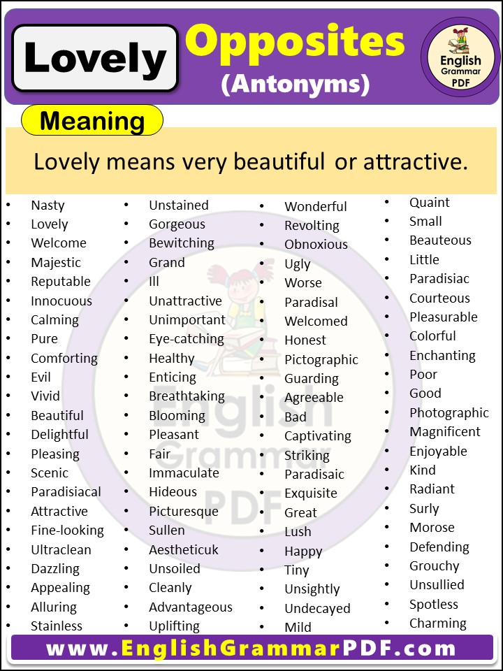 Opposite Of Lovely, Antonyms of Lovely, Meaning and examples in english pdf