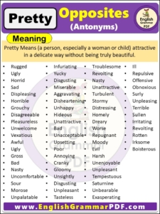 Opposite Of Pretty, Antonyms of Pretty, Meaning and Examples in english pdf