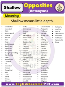 Opposite Of Shallow, Antonyms of Shallow, Meaning and examples in english pdf