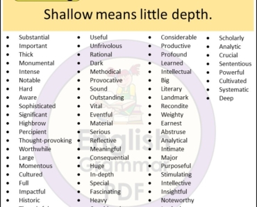 Opposite of Shallow |Antonyms of Opposite, Meaning and Example sentences in English PDF