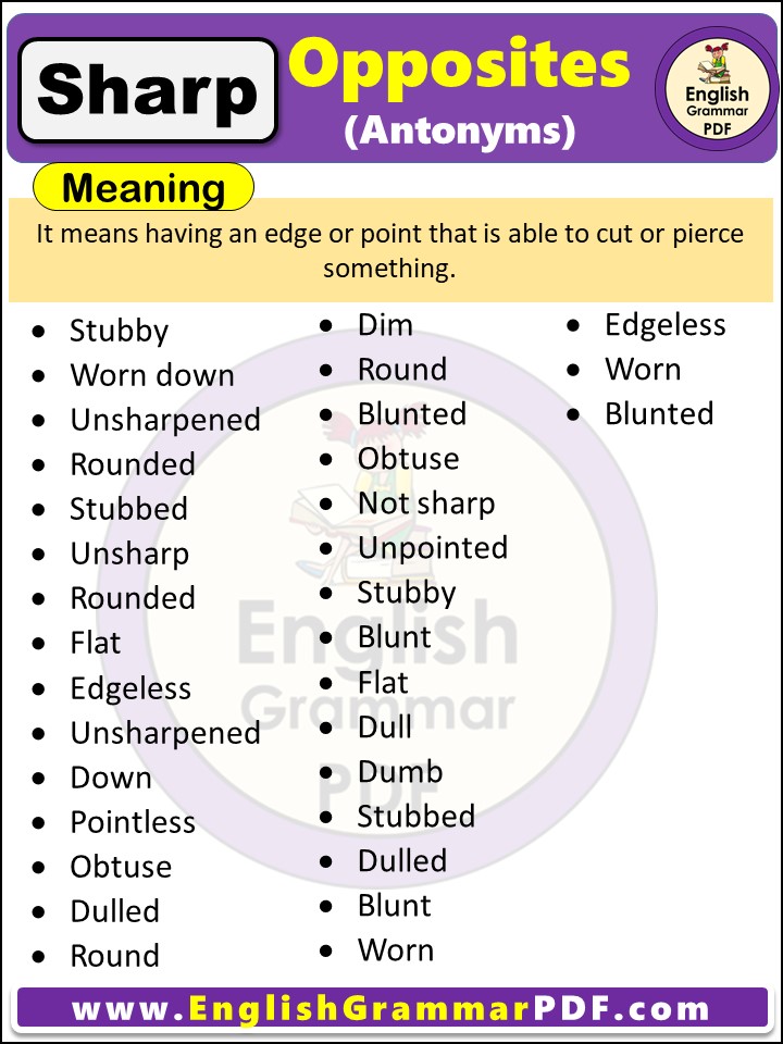 Opposite Of Sharp, Antonyms of Sharp, Meaning and Examples in english with pdf
