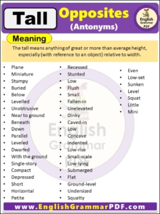 Opposite Of Tall, Antonyms of Tall, Meaning and Examples in english pdf