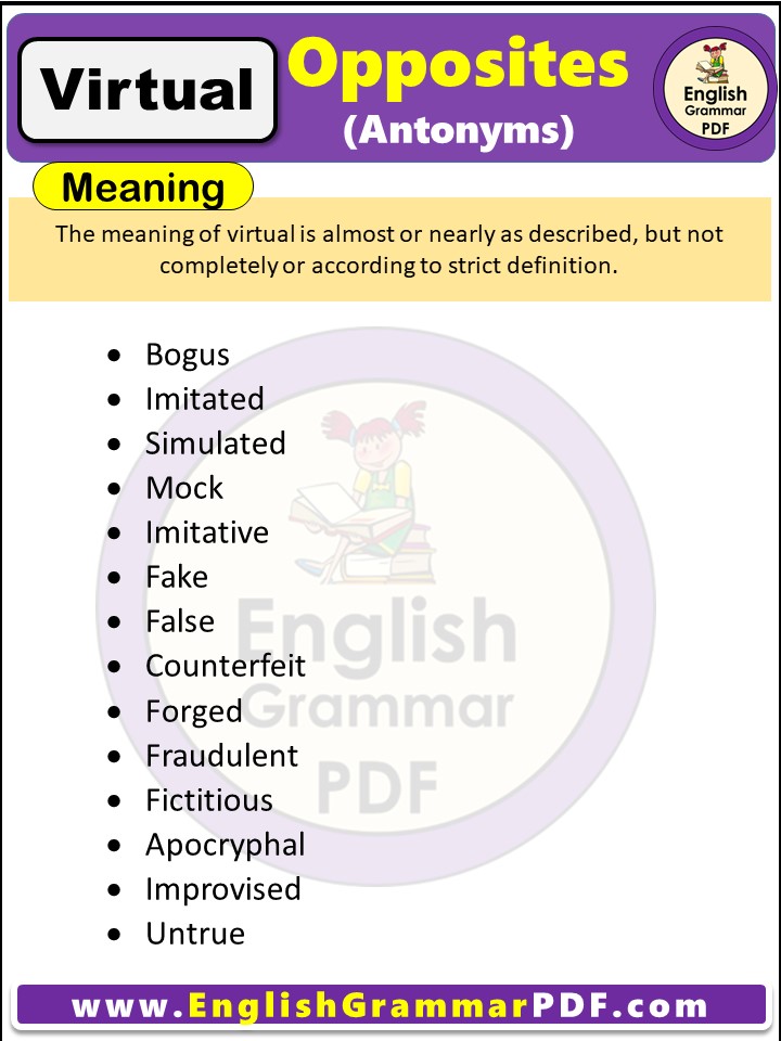 Opposite Of Virtual, Antonyms of Virtual, Meaning and examples in english pdf