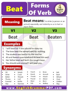 Past tense of Beat, Past Participle form of Beat, Beat V1 V2 V3 forms of Verb PDF