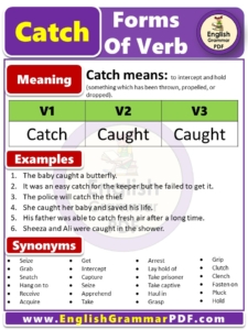 Past tense of Catch, Past Participle form of Catch, Catch V1 V2 V3 forms of Verb PDF