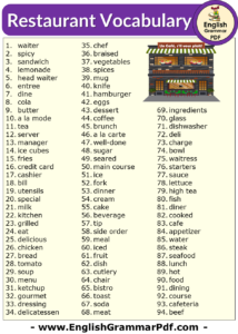 Restaurant Vocabulary, Restaurant Words List in English