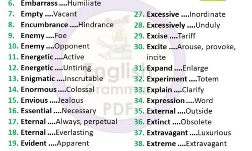 Synonym Words Starting with E – Download PDF