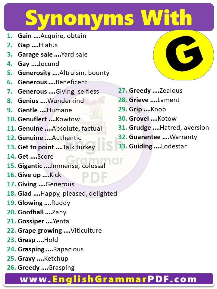 Synonym Words Starting with g