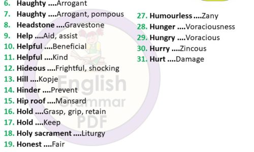 Synonym Words Starting with H – Download PDF