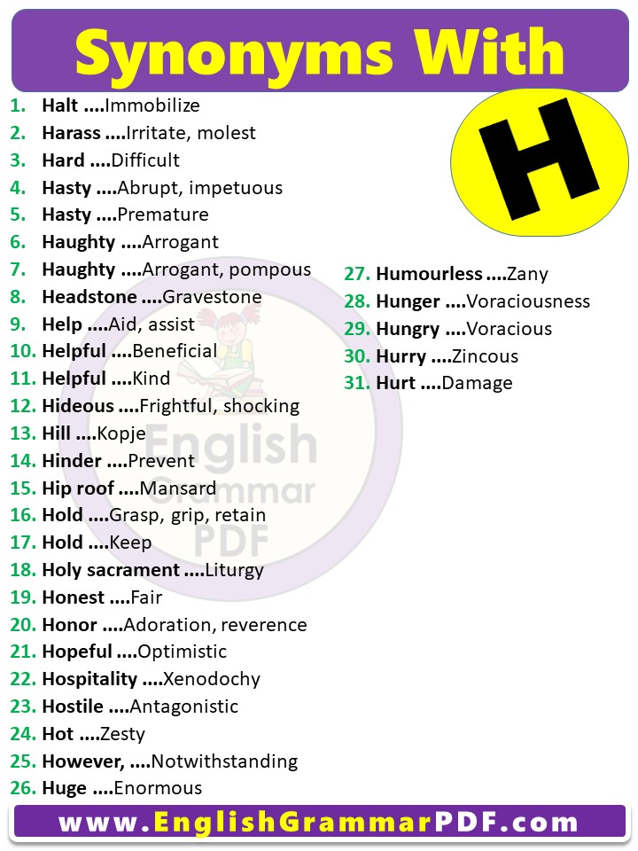Synonym Words Starting with h