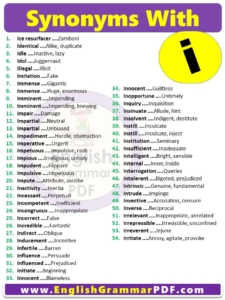 Synonym Words Starting with i