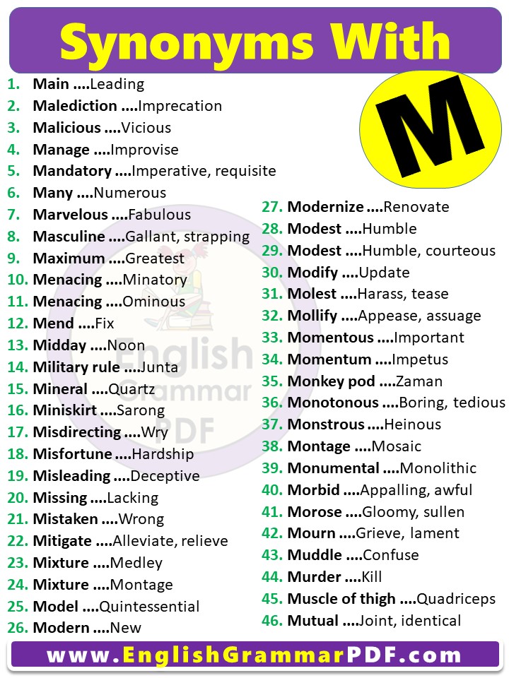 Synonym Words Starting with m