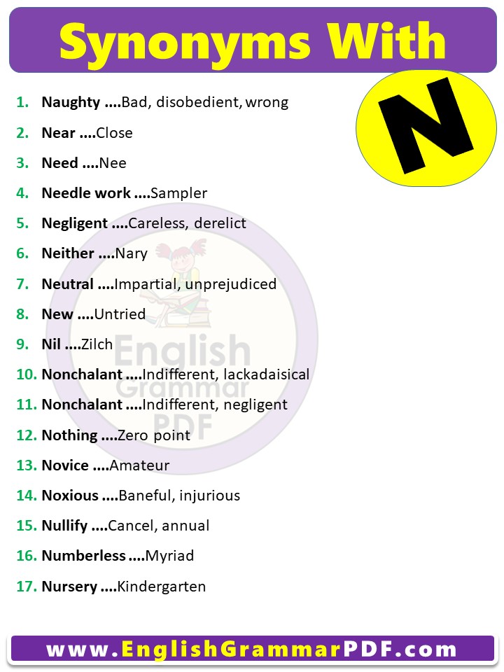 Synonym Words Starting with n