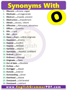 Synonym Words Starting with o