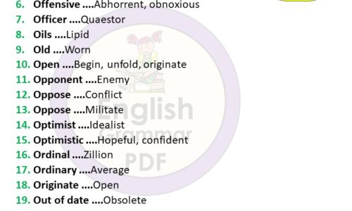 Synonym Words Starting with O – Download PDF