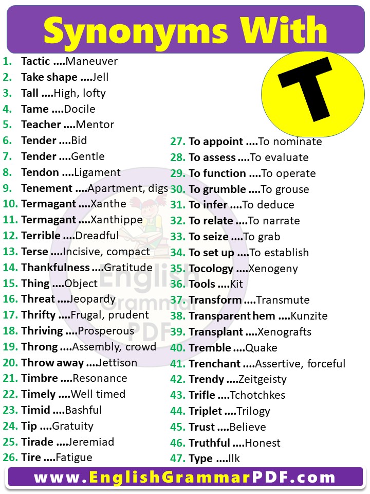 Synonym Words Starting with t