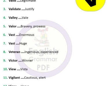 Synonym Words Starting with v – Download PDF