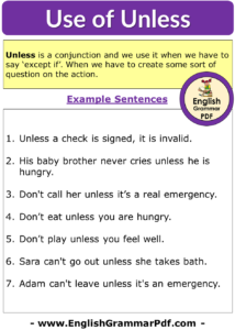 Uses UNLESS in English, 6 Example Sentences with Unless