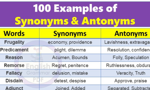 100 Examples of Synonyms and Antonyms