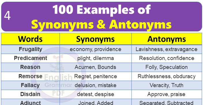 examples of synonyms and antonyms