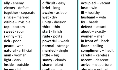 Opposite Words in English For Class 4