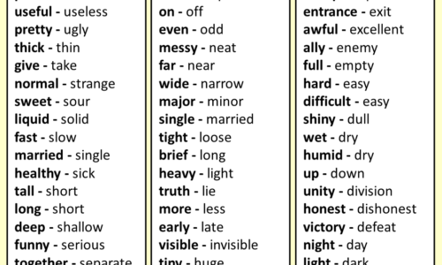 20 Opposite Words in English For Class 5