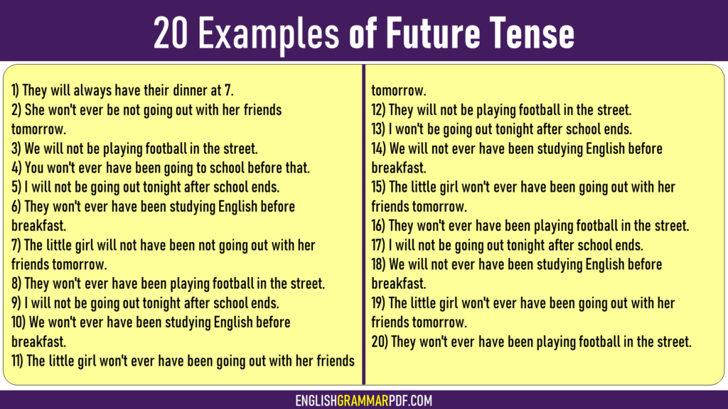 20 examples of future tense