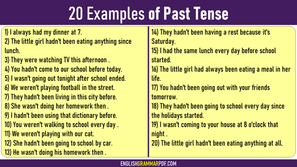 20 examples of past tense