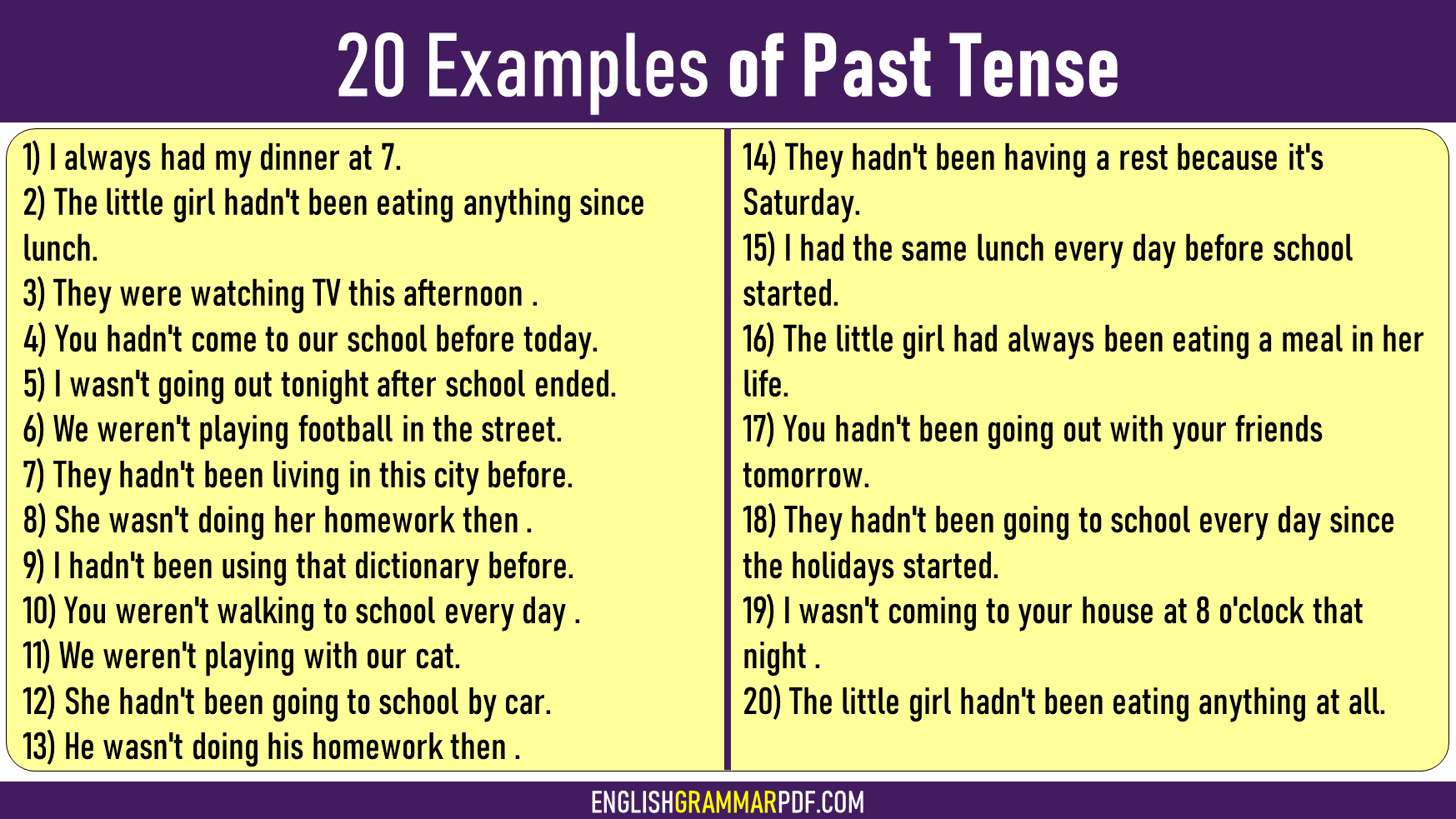 20 Examples Of Past Tense English Grammar Pdf