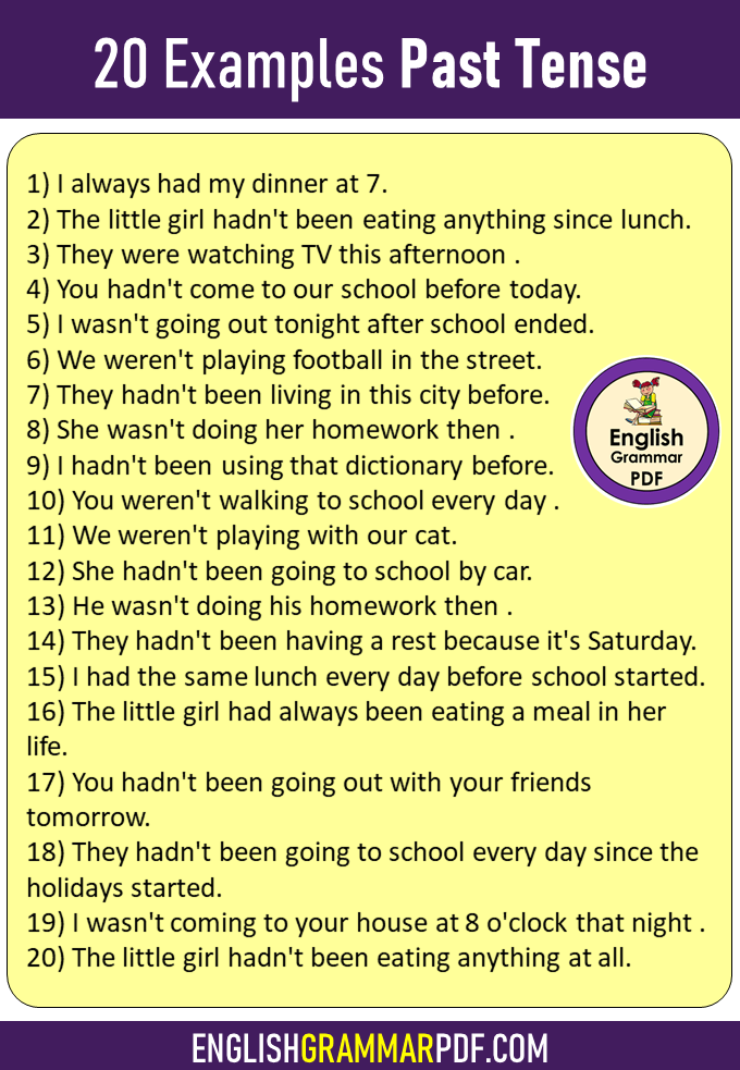 20 examples of past tense
