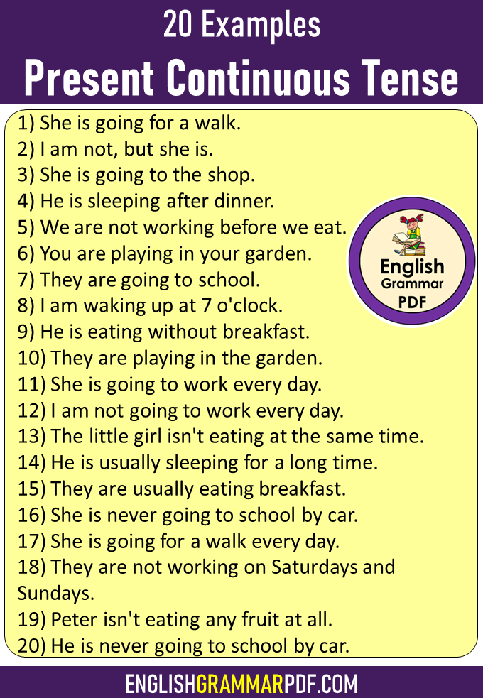 20 examples of present continuous tense