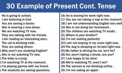 30 Examples of Present Continuous Tense