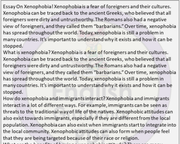500 Words Free Essay On Xenophobia