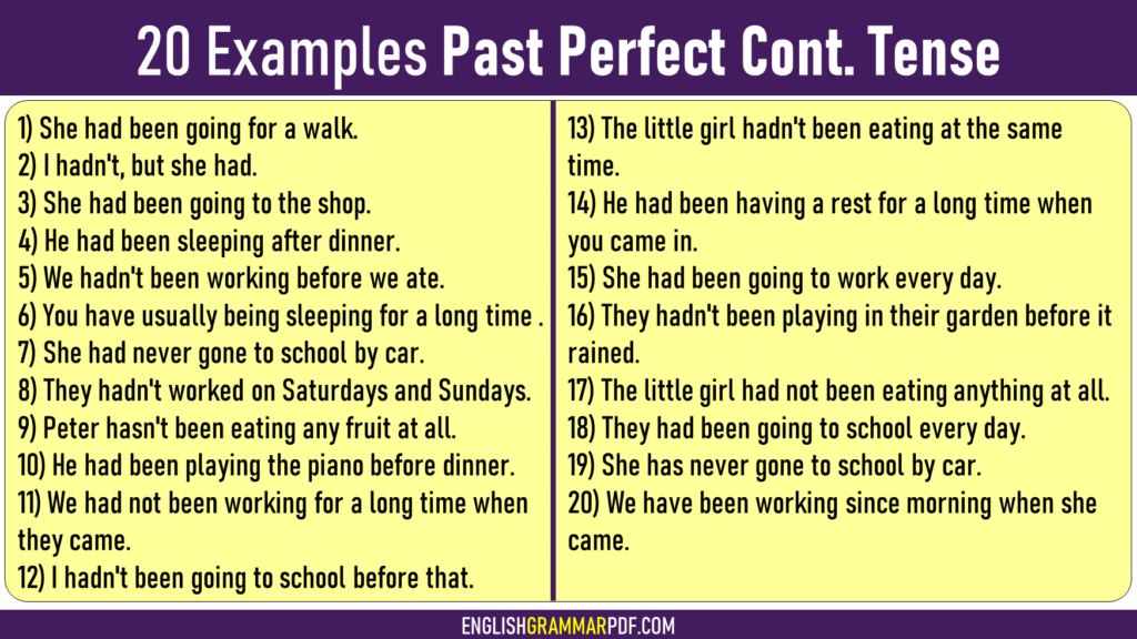 examples of past perfect continuous tense