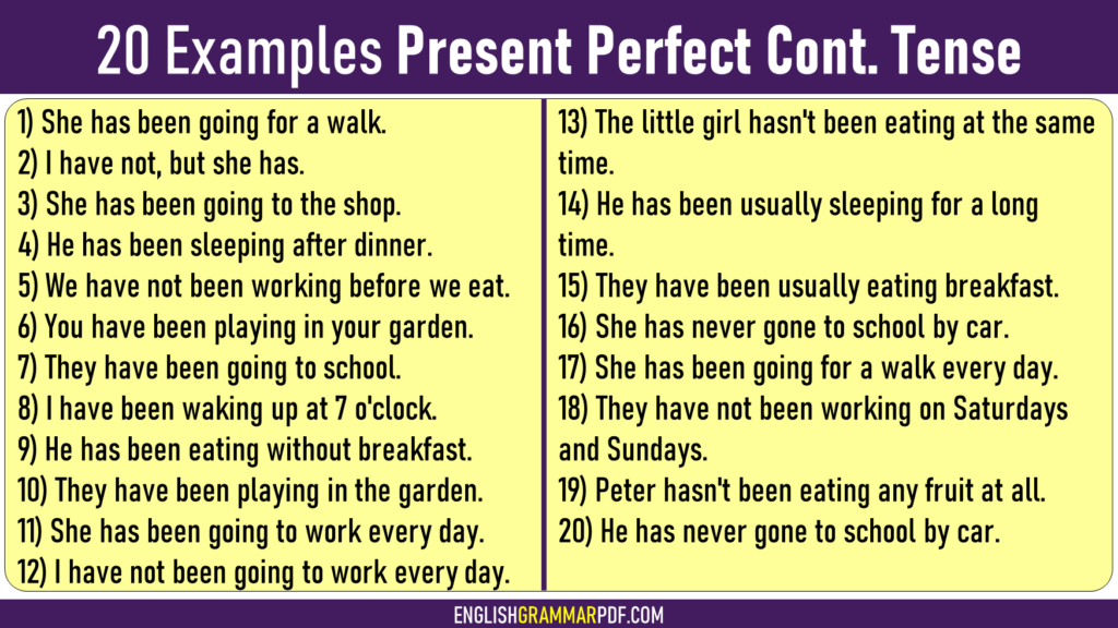 examples of present perfect continuous tense
