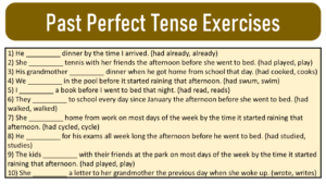 exercises of Past Perfect Tense