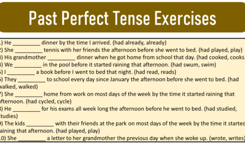 Past Perfect Tense (Formula, Exercises and Worksheets)