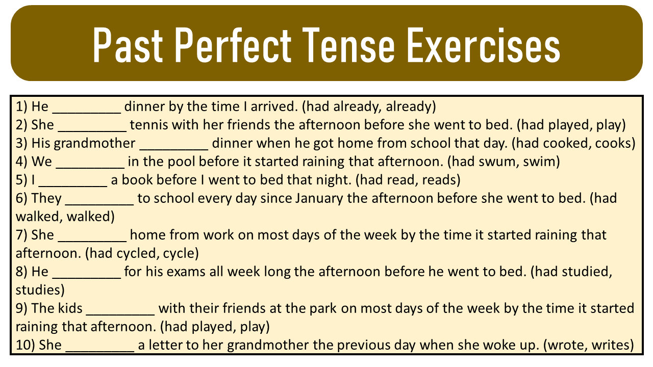 Past perfect tense упражнения. Past Tenses exerci. Past perfect Formulas in have something done.