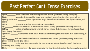 exercises of Past Perfect continuous Tense