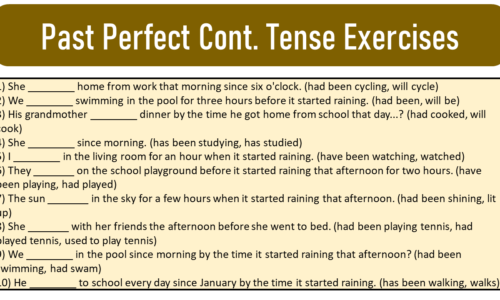 Past Perfect Continuous Tense (Formula, Exercises and Worksheets)