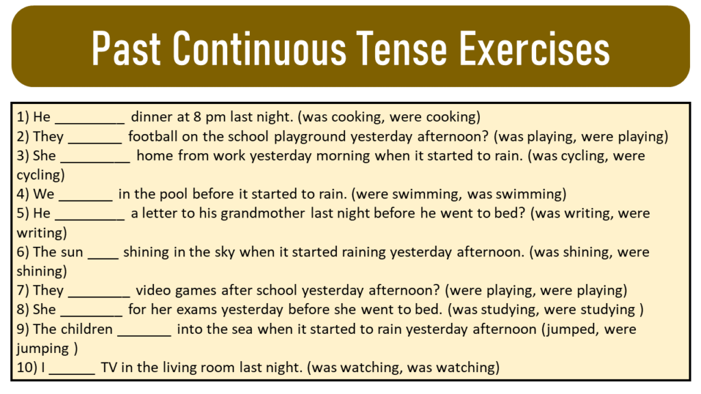 exercises of past continuous tense