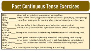 exercises of past continuous tense