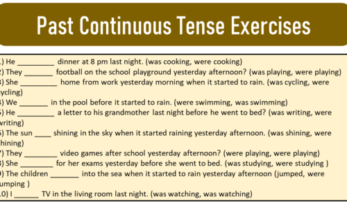 Past Continuous Tense (Formula, Exercises and Worksheets)