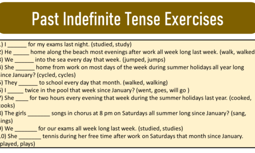 Past Indefinite Tense (Formula, Exercises and Worksheets)