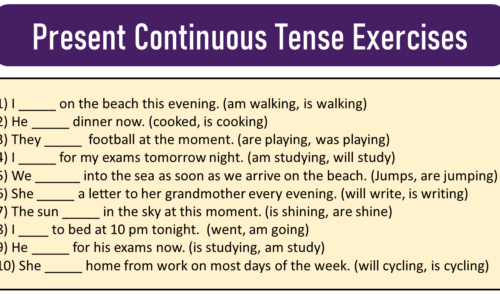 Present Continuous Tense (Formula, Exercises and Worksheets)